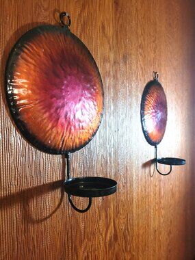 Set of 2 Sunburst Hammered Metal Wall Sconces - 9.25" Diameter - Sunset Ombre